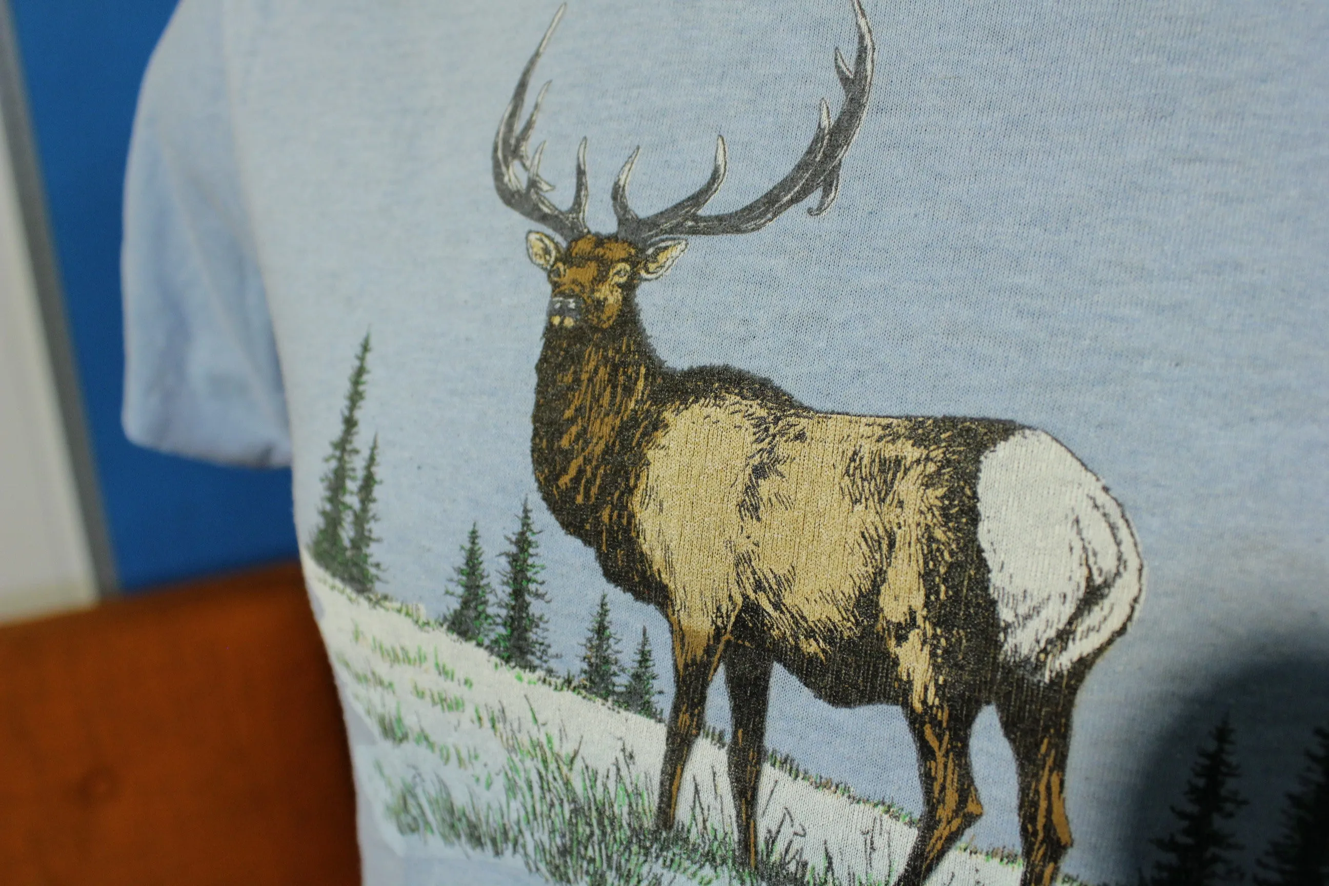 1986 Montana Elk Vintage 50/50 T-Shirt Graphic Tee Soft Thin