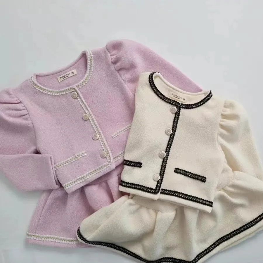 2 Pieces Set Baby Kid Girls Solid Color Jackets Outwears And Skirts Wholesale 23082862