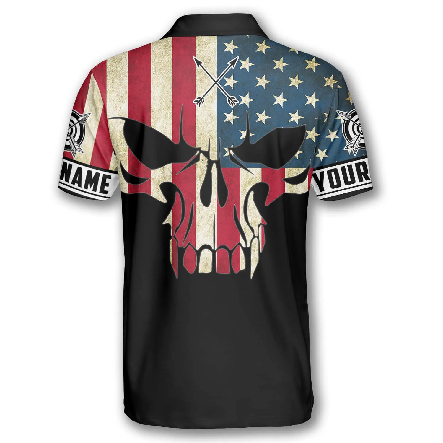 3D All Over Print Archery Skull American Flag Custom Archery Polo Shirts for Men, Skull Shirt