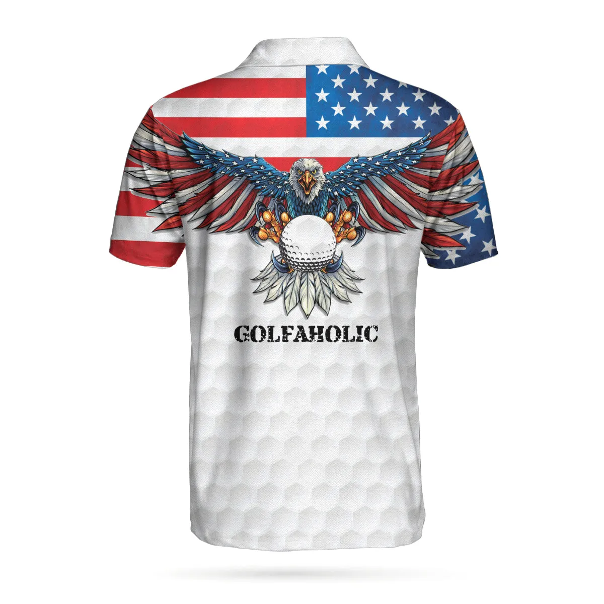 3D All Over Print Golf American Flag Eagle Wings Men Polo Shirt, White Golf Pattern And Golf Ball Polo Shirt Coolspod