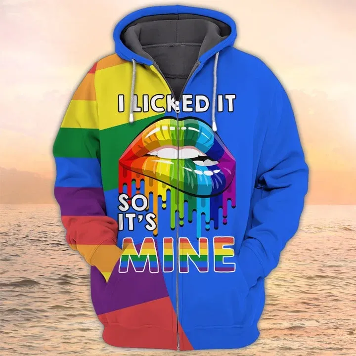 3D All Over Print LGBT Shirt, I Licked It So It's Mine Pride Hoodie, Couple Gay Clothing, LGBT Gifts