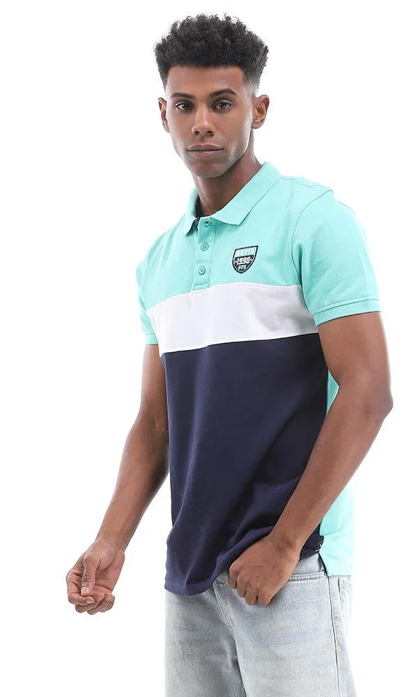 94983 Short Sleeves Buttoned Tri-Tone Polo Shirt - Ligh Green