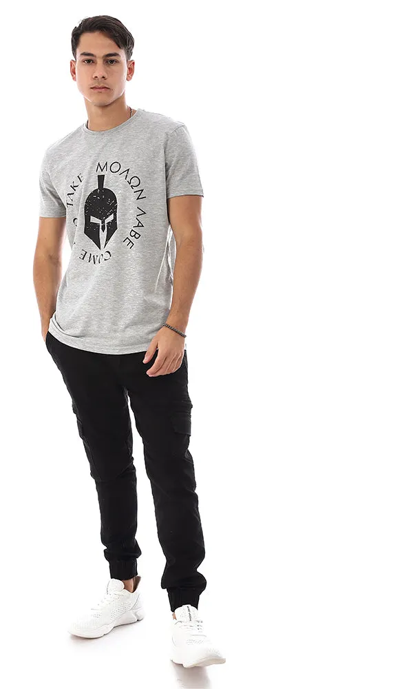 95152 Gladiator Helmet Front Printed Slip On T-Shirt - Heather Grey