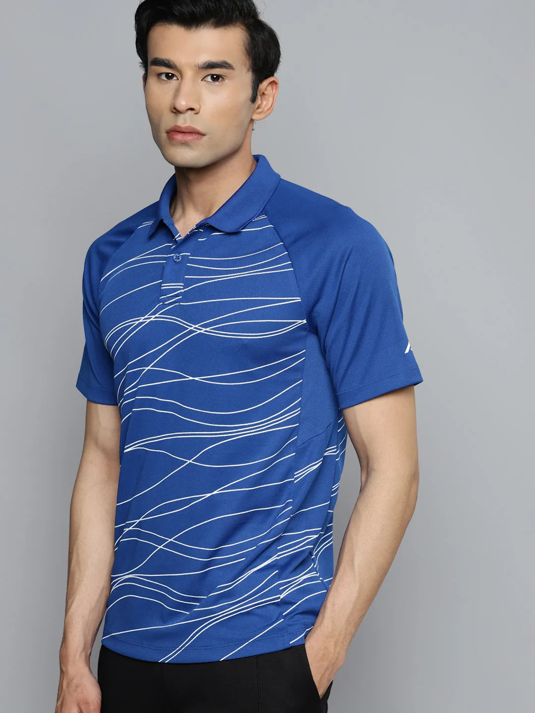 Alcis Men Blue Polo Collar Slim Fit Training or Gym T-shirt