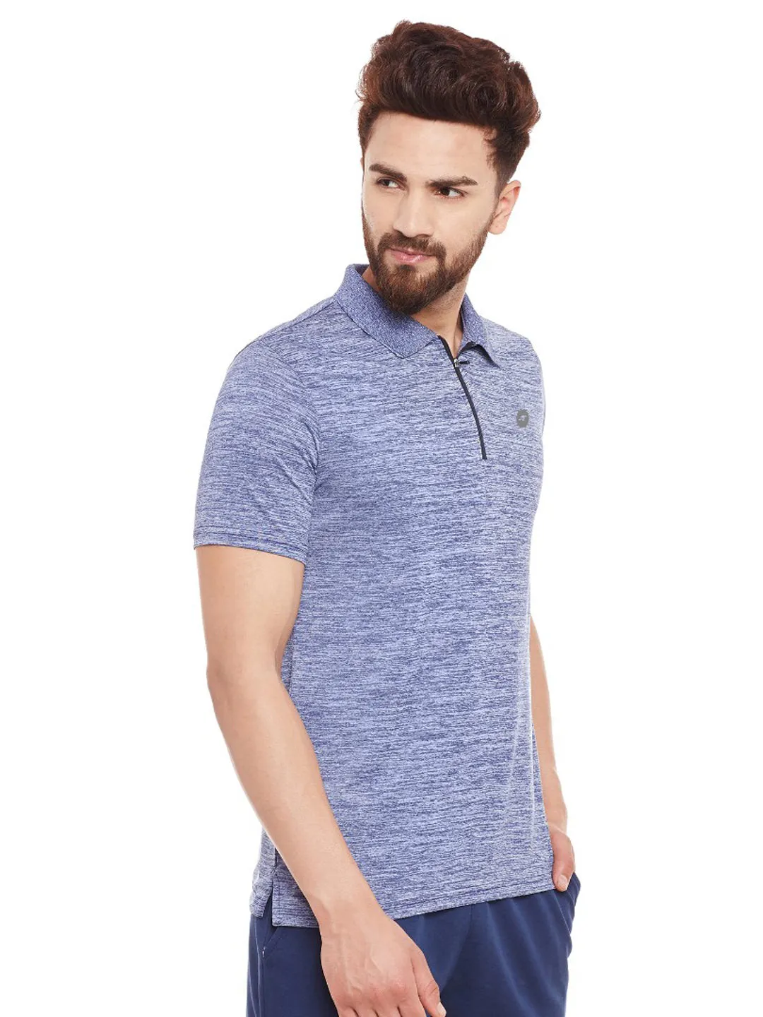 Alcis Men Blue Self-Design Polo Collar T-shirt