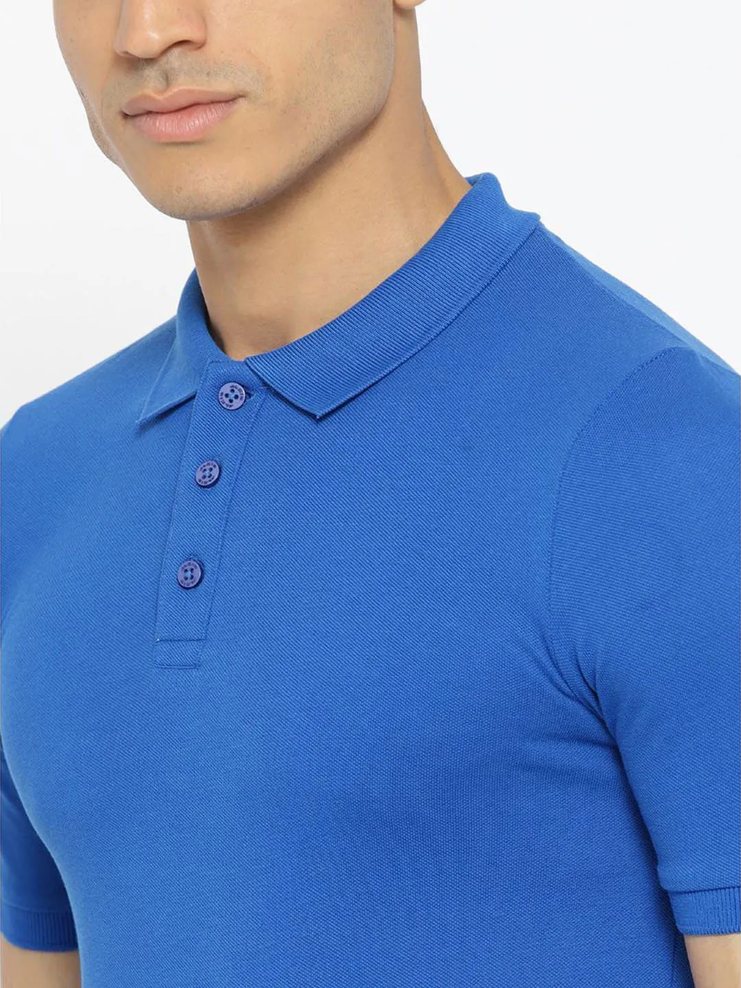 Alcis Men Blue Solid Polo Collar T-shirt