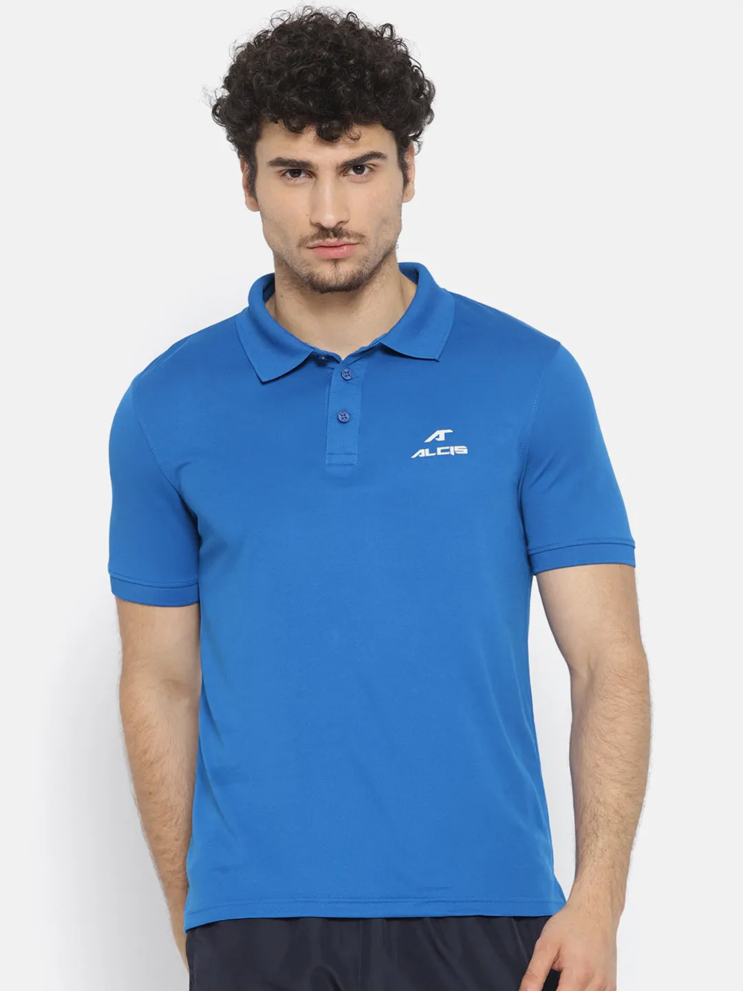 Alcis Men Blue Solid Polo Collar T-shirt