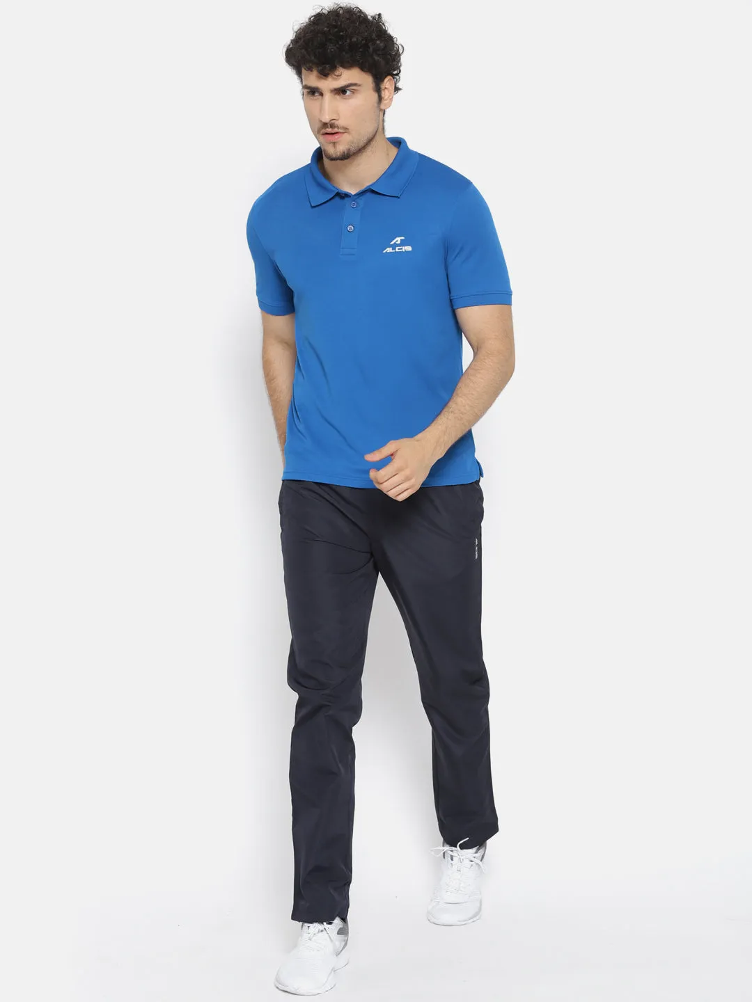 Alcis Men Blue Solid Polo Collar T-shirt