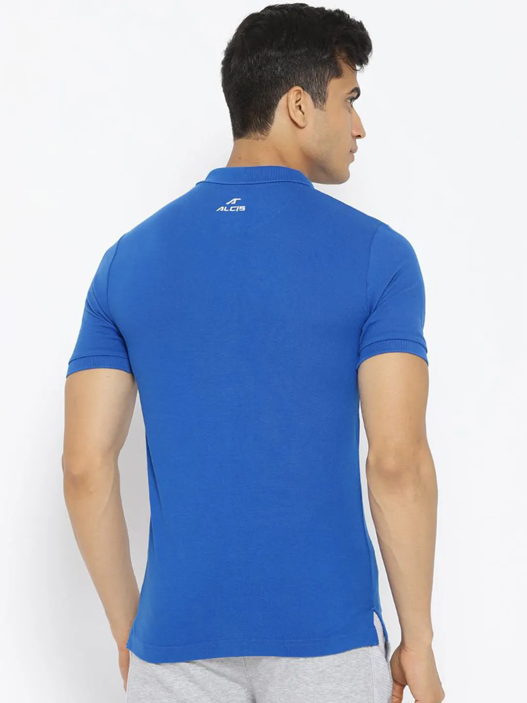 Alcis Men Blue Solid Polo Collar T-shirt