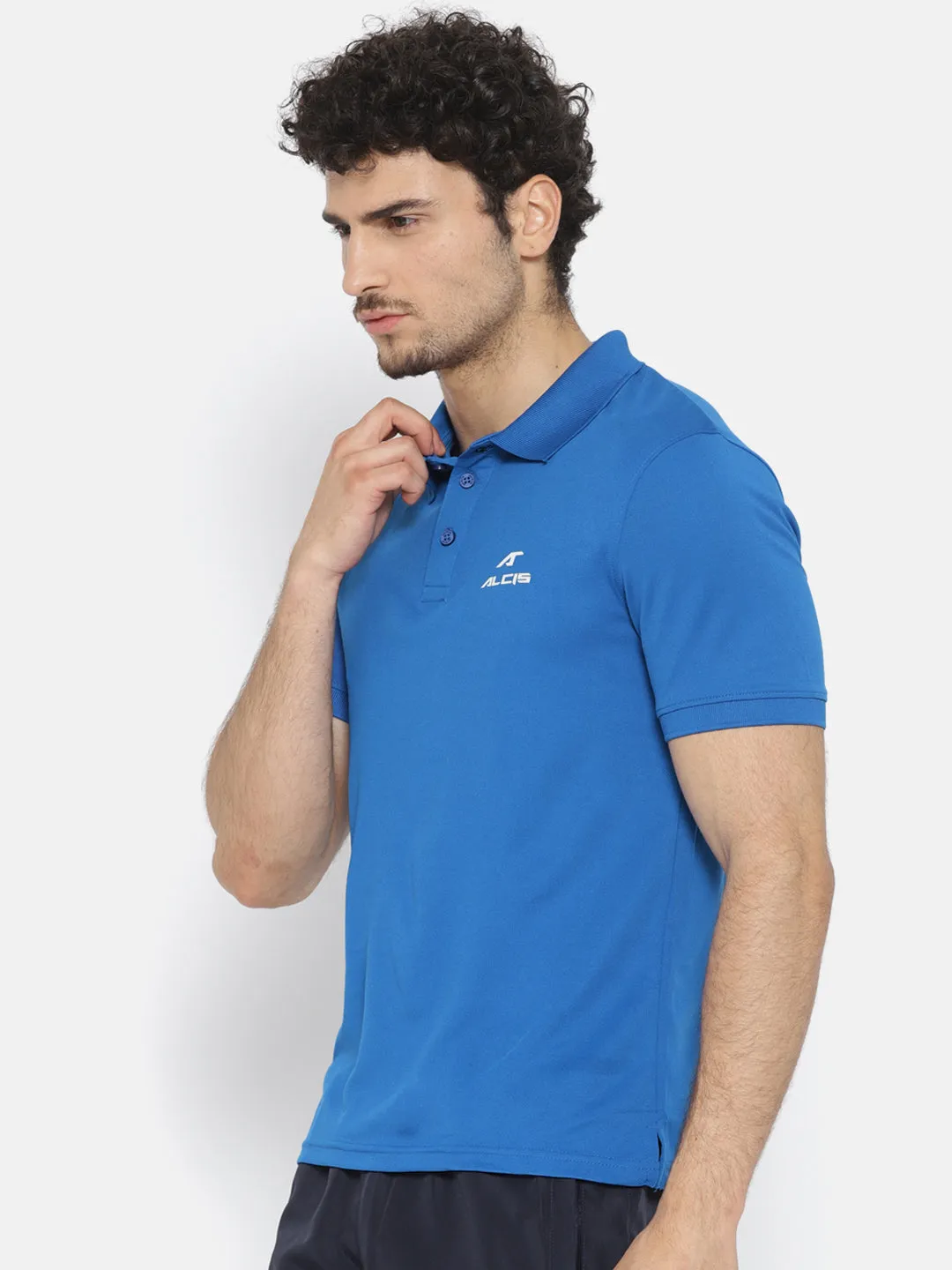 Alcis Men Blue Solid Polo Collar T-shirt