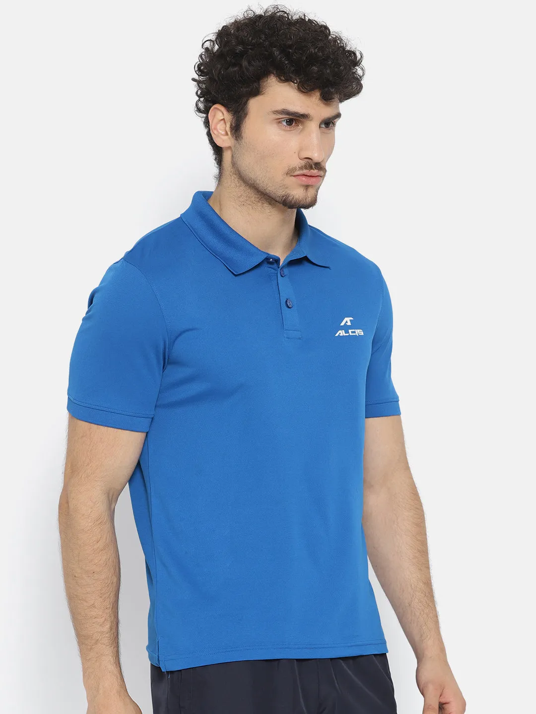 Alcis Men Blue Solid Polo Collar T-shirt