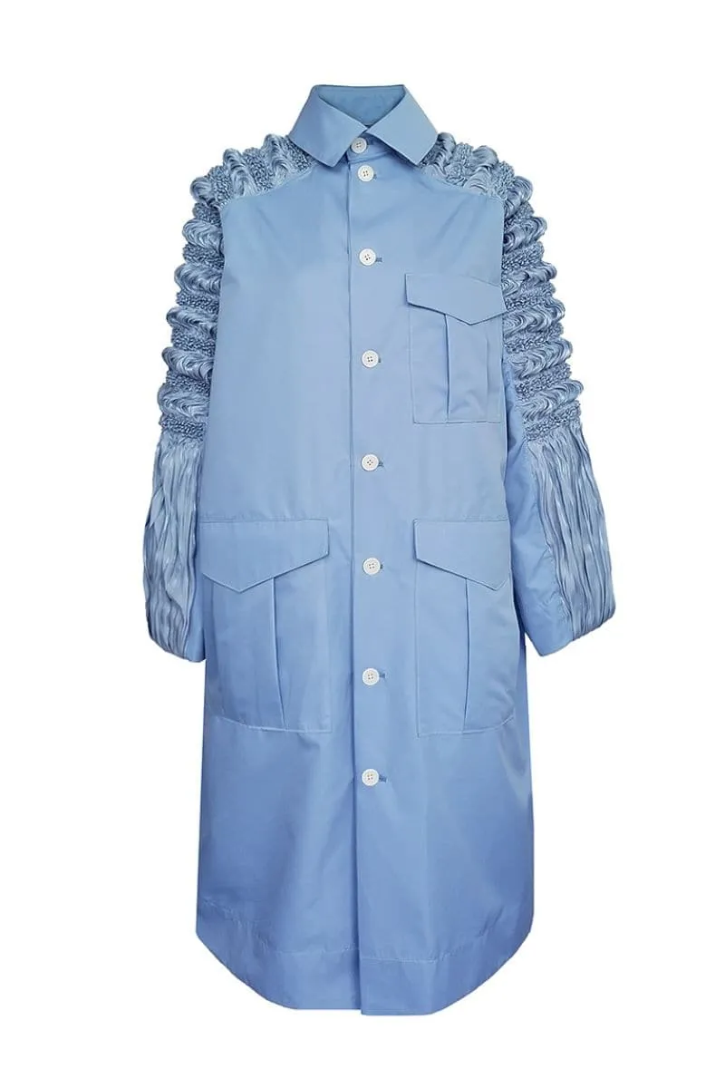 ANA BLUE SHIBORI PANEL SLEEVE PLEATED COAT