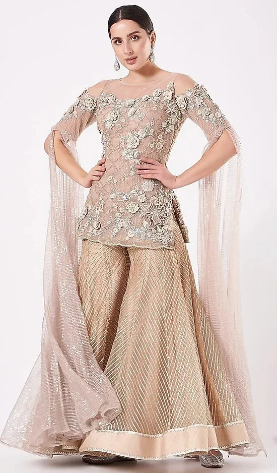 Anjalee and Arjun Kapoor's Peach Beige Net Sharara Set - Rent