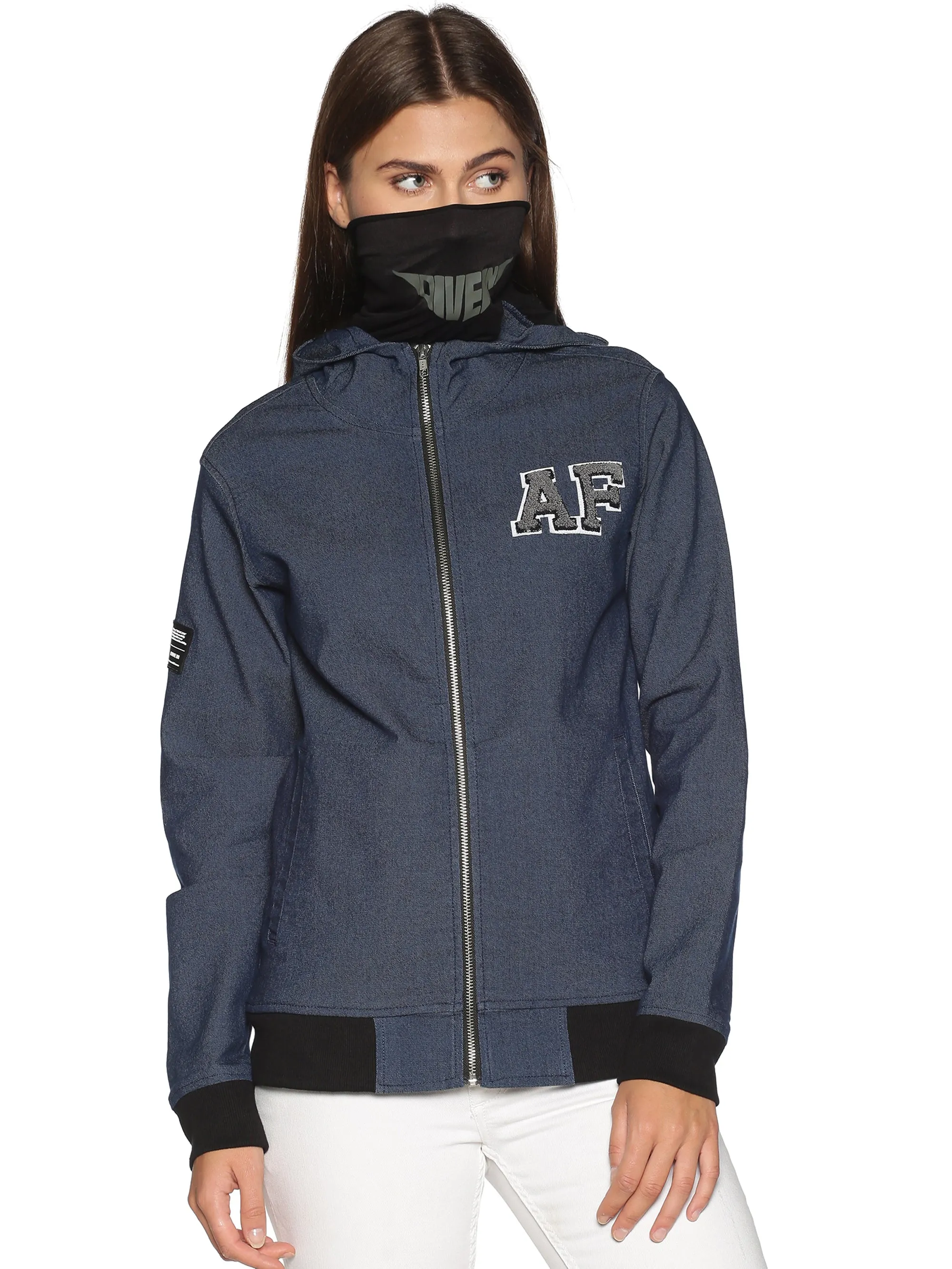 ArcticFox Female Denim Blue sweatshirt with Integrated Mask & Hoodies