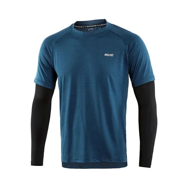 ARSUXEO Men's Sport Quick Dry Fit Running Shirt Long Sleeve Elastic Fitness Gym Shirt Compression Running jersey Clothing 18T8