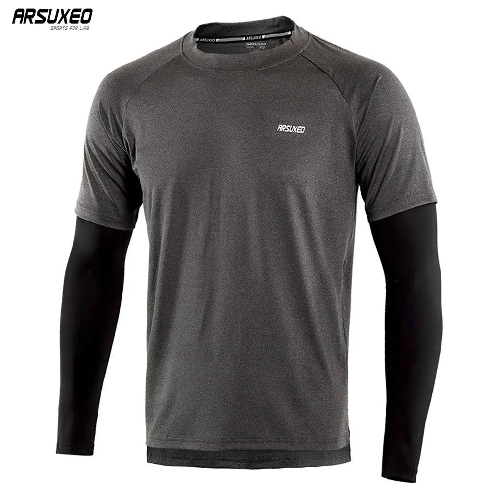 ARSUXEO Men's Sport Quick Dry Fit Running Shirt Long Sleeve Elastic Fitness Gym Shirt Compression Running jersey Clothing 18T8