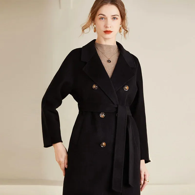 Ashore Shop Autumn and Winter New Cashmere Coat Women's Classic Double-breasted Women's Thickened Double-sided Wool Long Coat  MM