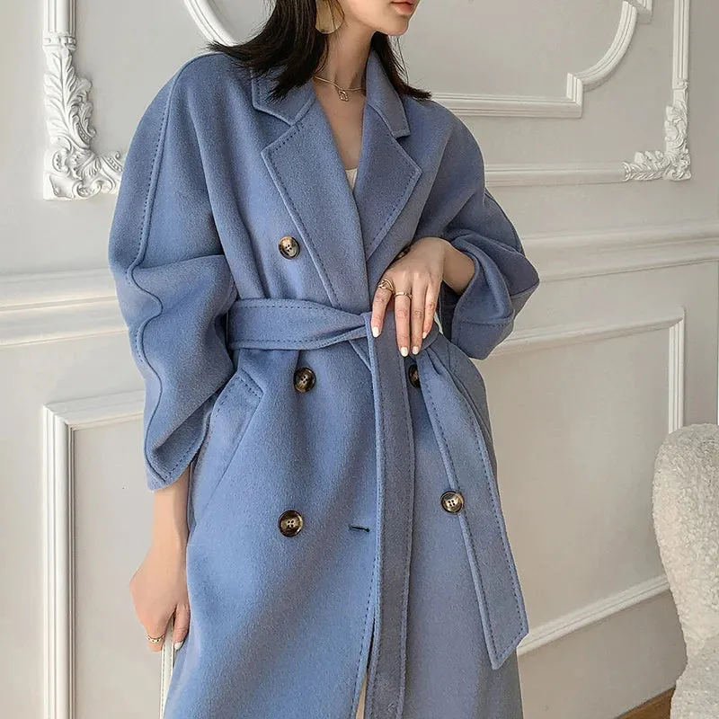 Ashore Shop Autumn and Winter New Cashmere Coat Women's Classic Double-breasted Women's Thickened Double-sided Wool Long Coat  MM