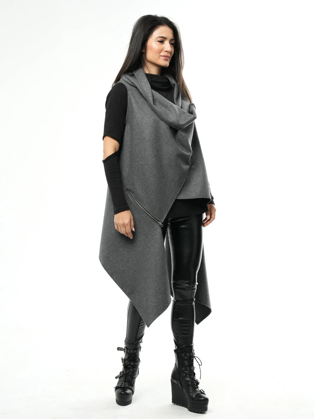 Asymmetric Sleeveless Vest In Gray