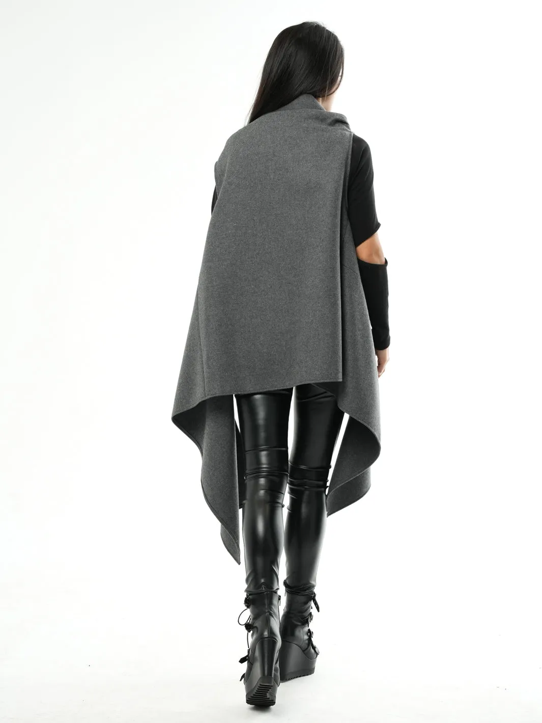 Asymmetric Sleeveless Vest In Gray