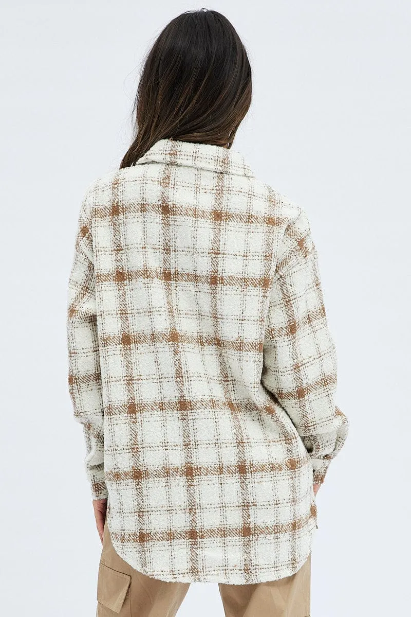 Beige Check Checked Shirt Long Sleeves Collared