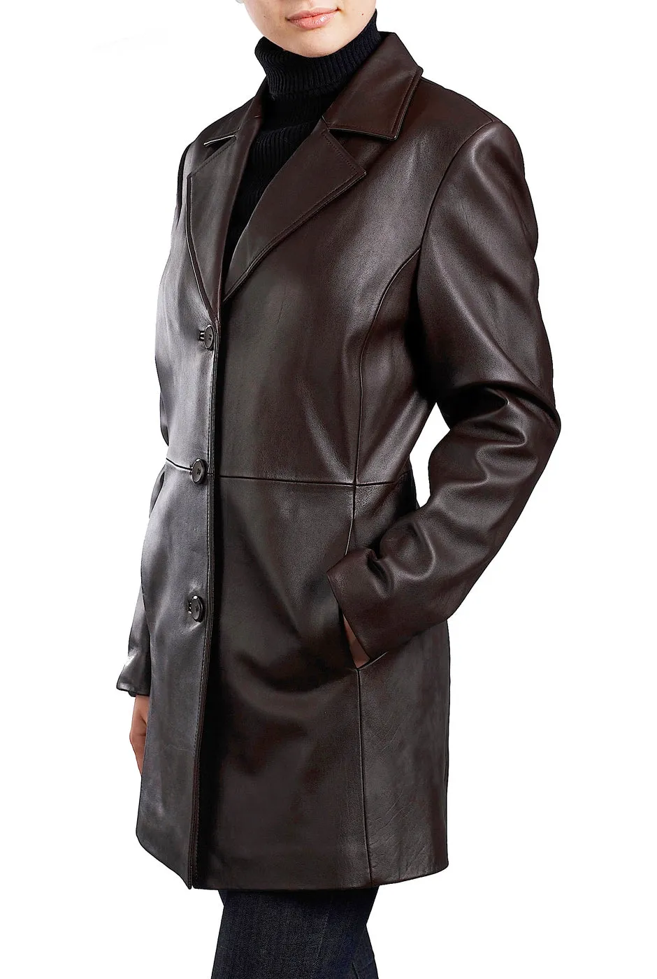 BGSD Women Danielle Lambskin Leather Walking Coat