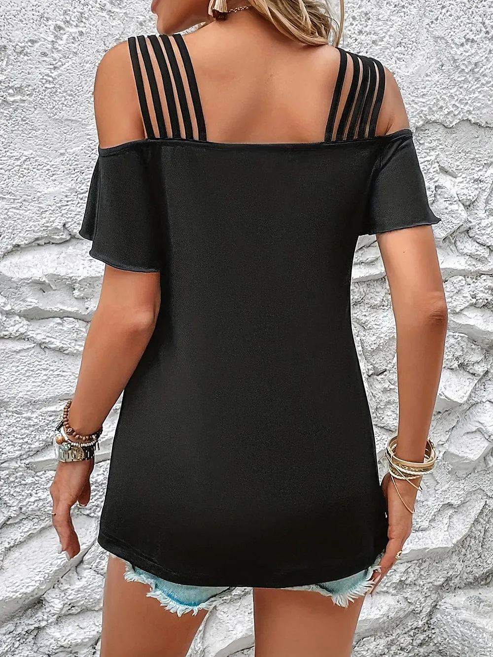 Black Off-Shoulder T-Shirt for Women with Cold Shoulder