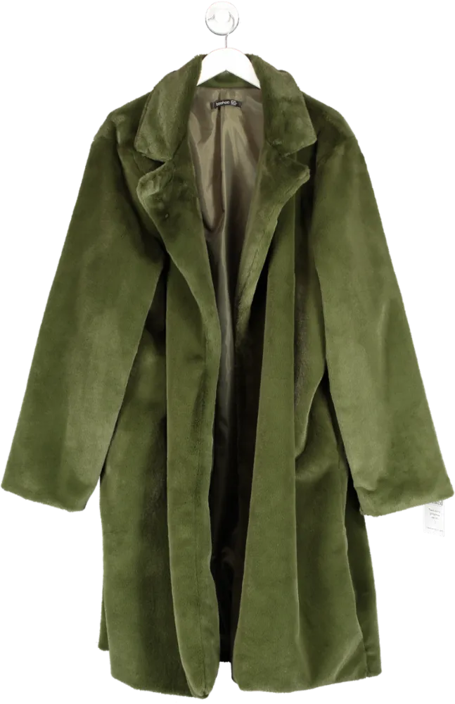 boohoo Green Faux Fur Coat UK 26