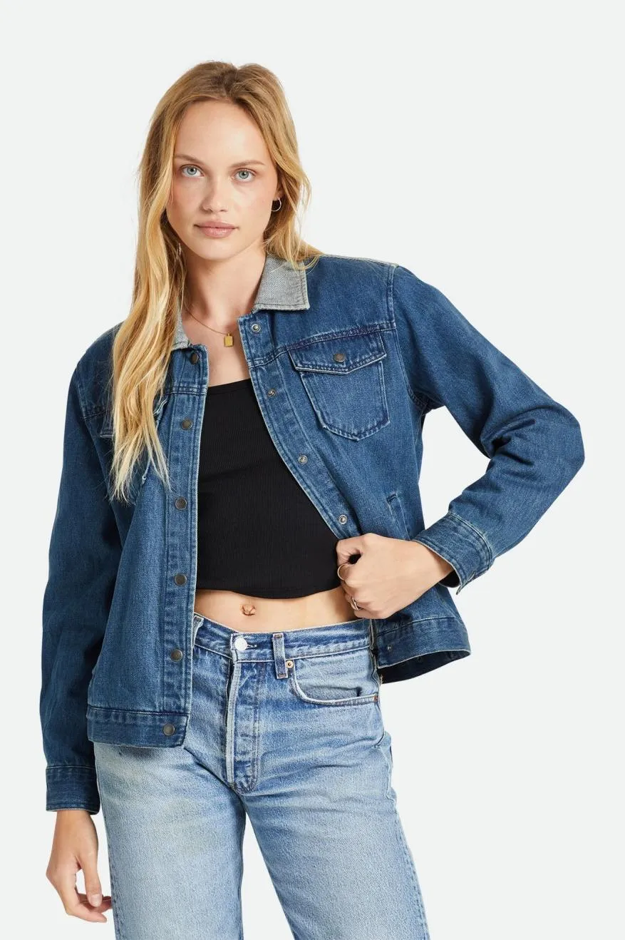 Cable Womens Embroidered Jacket - Two Tone Indigo