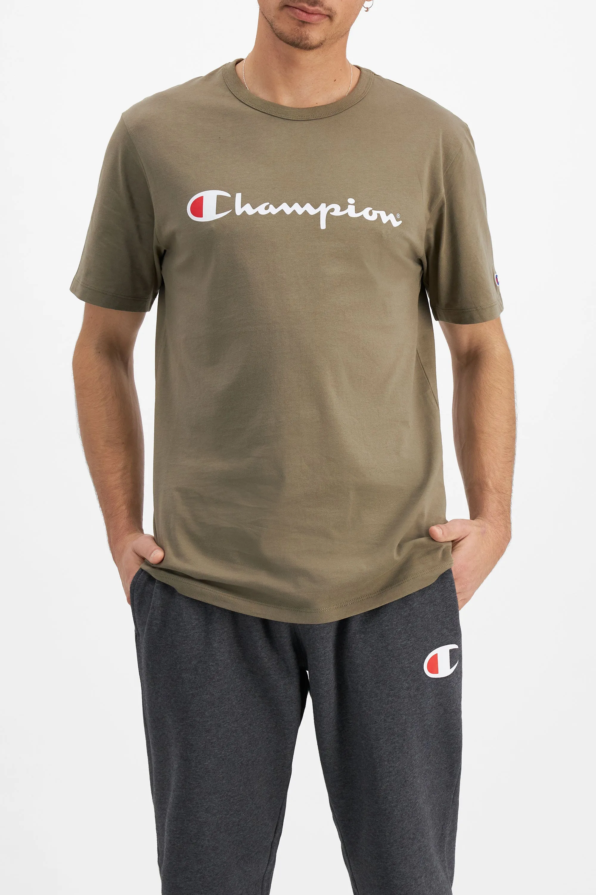 CHAMPION MEN'S SCRIPT SHORT SLEEVE KHAKI TEE