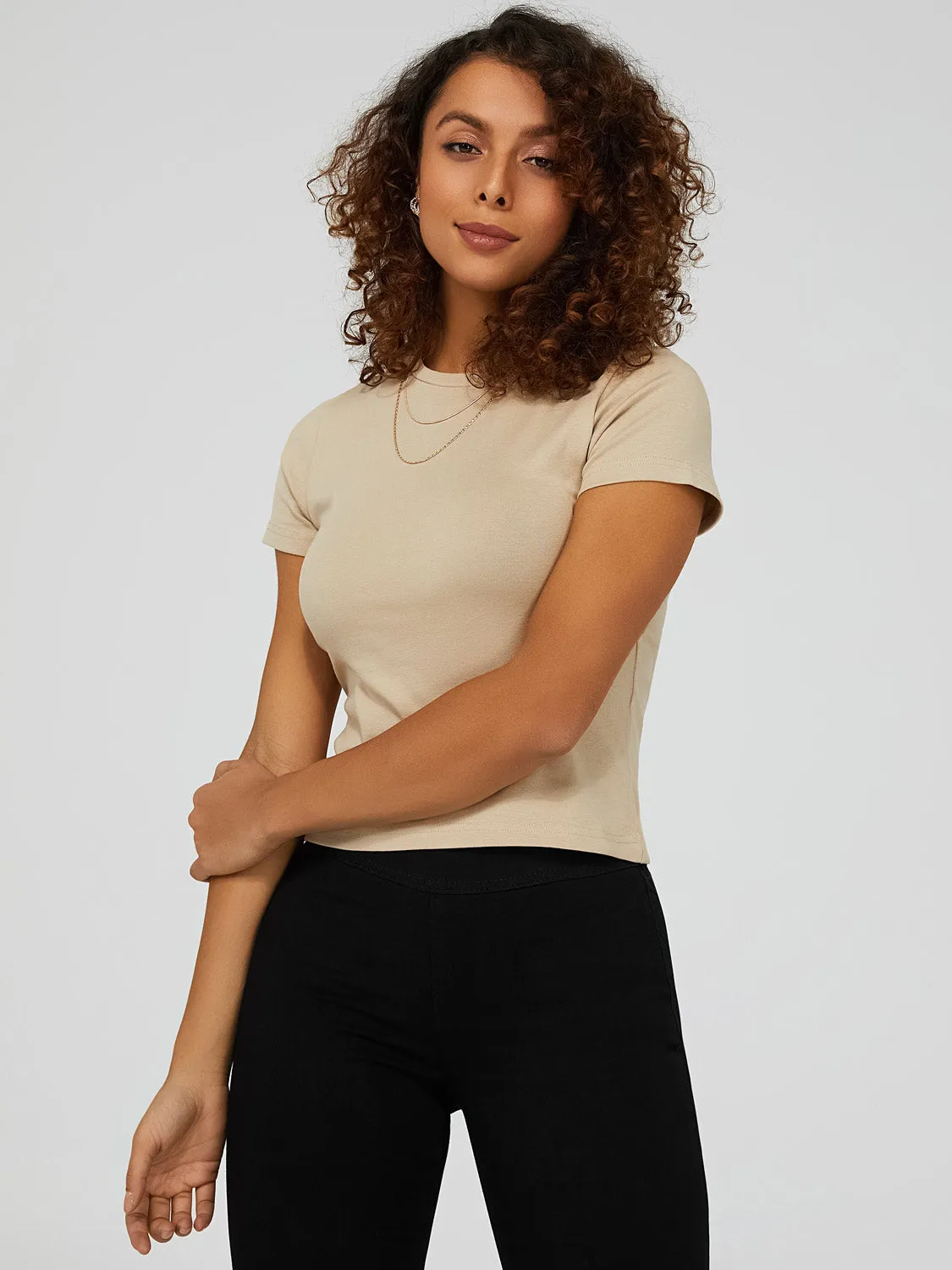 Cropped Crew Neck T-Shirt