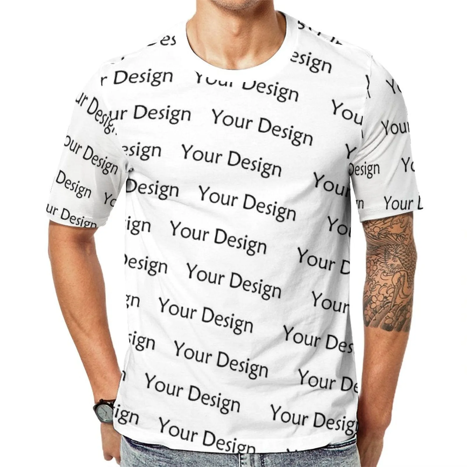 Custom Logo Your Design White Men's Classic T-shirt Personalized Men's Round Neck T-shirt