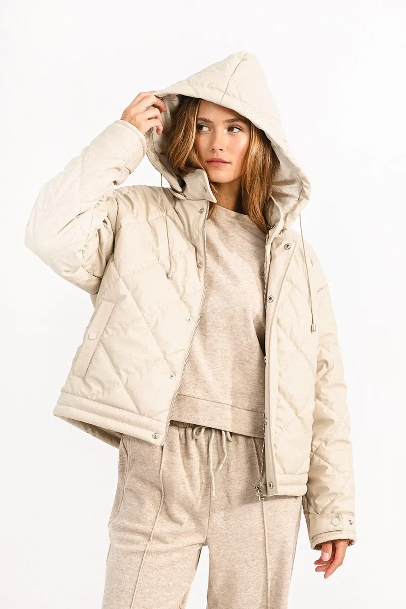 Deborah Woven Padded Jacket in Beige