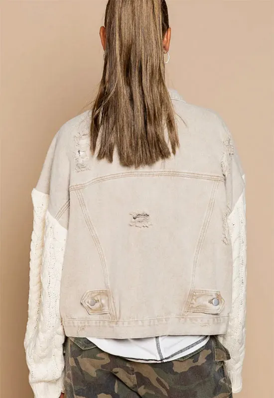 Denim Sweater Jacket - Wheat Ivory