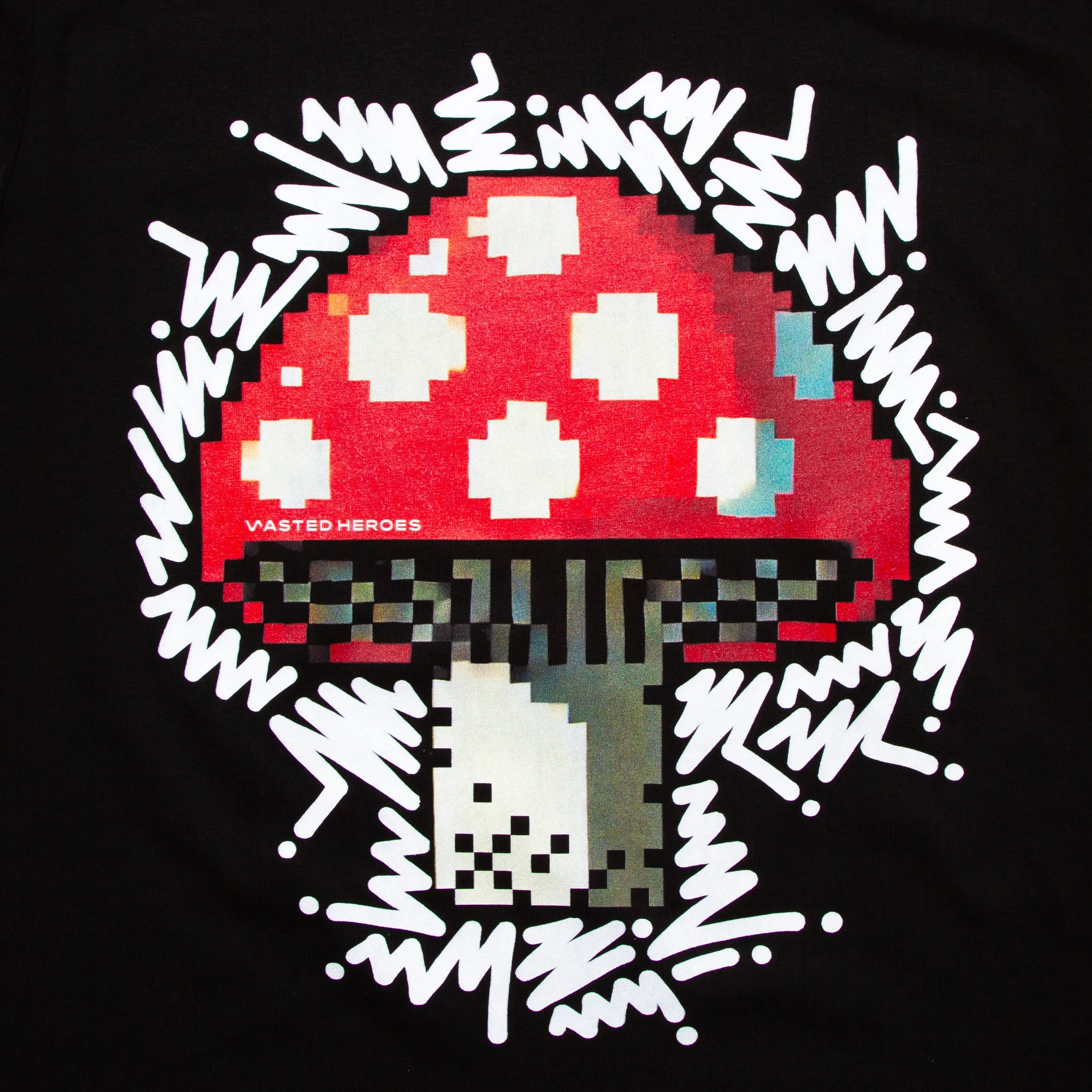 Doodle Pixel Shroom Front Print - Tshirt - Black