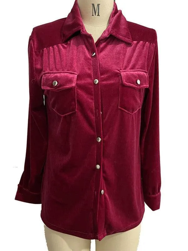 Double-Pocketed Velvet Women Shirt