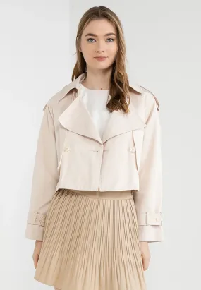 ELLE Apparel Buttoned Lapel Cropped Trenchcoat