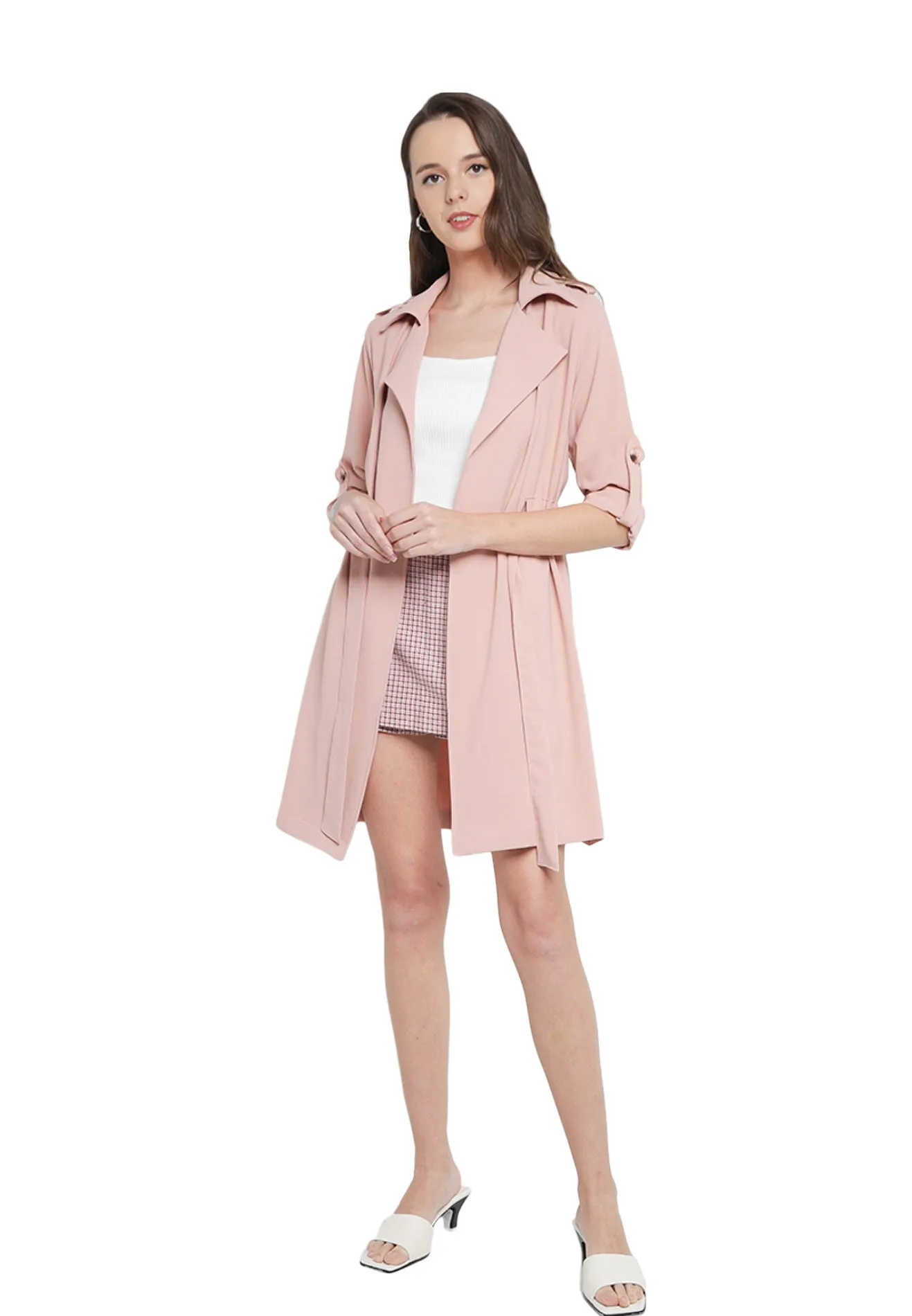 ELLE Apparel Lapel Collar Belted Soft Trench Coat