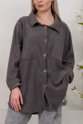 Fashionable Plain Button-Up Shirt with Dipped Hem