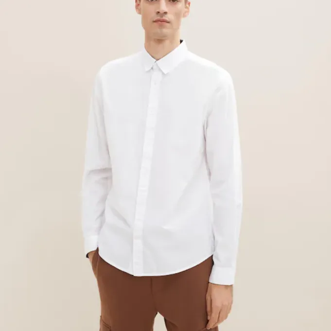 Glen Long Sleeve Collared Polo Shirt (White)