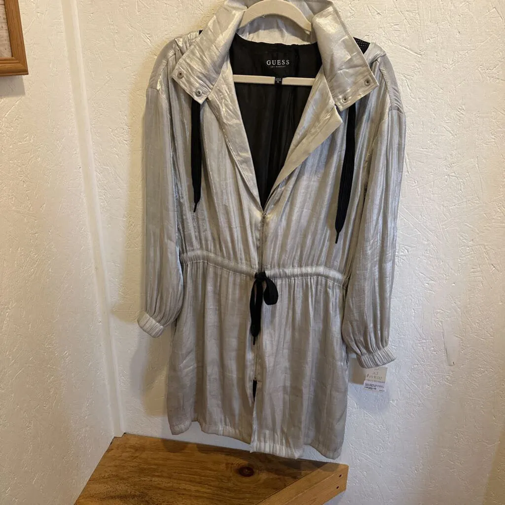 Guess Metallic Zip Cinched Lightweight Coat w/ Hood & Pockets Size XS