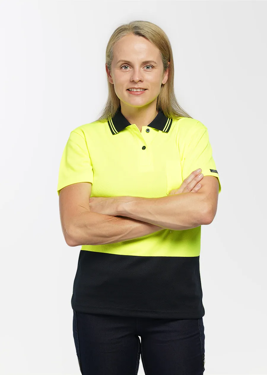 Hi vis button short sleeve ladies polo