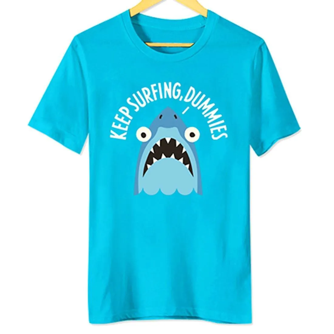 Keep Surfing Dummies Adorable Shark Print Cotton Graphic Tee in Blue | DOTOLY