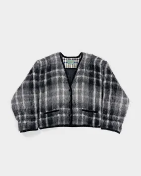 Kenzo Mohair Checkered Grey Cropped Cardigan 2000's