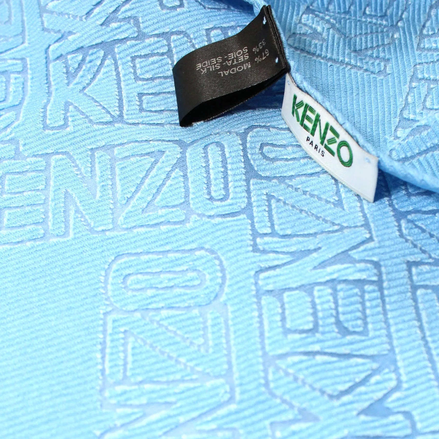 Kenzo Scarf Sky Blue Logo Allover - Extra Large Modal Silk Wrap SALE