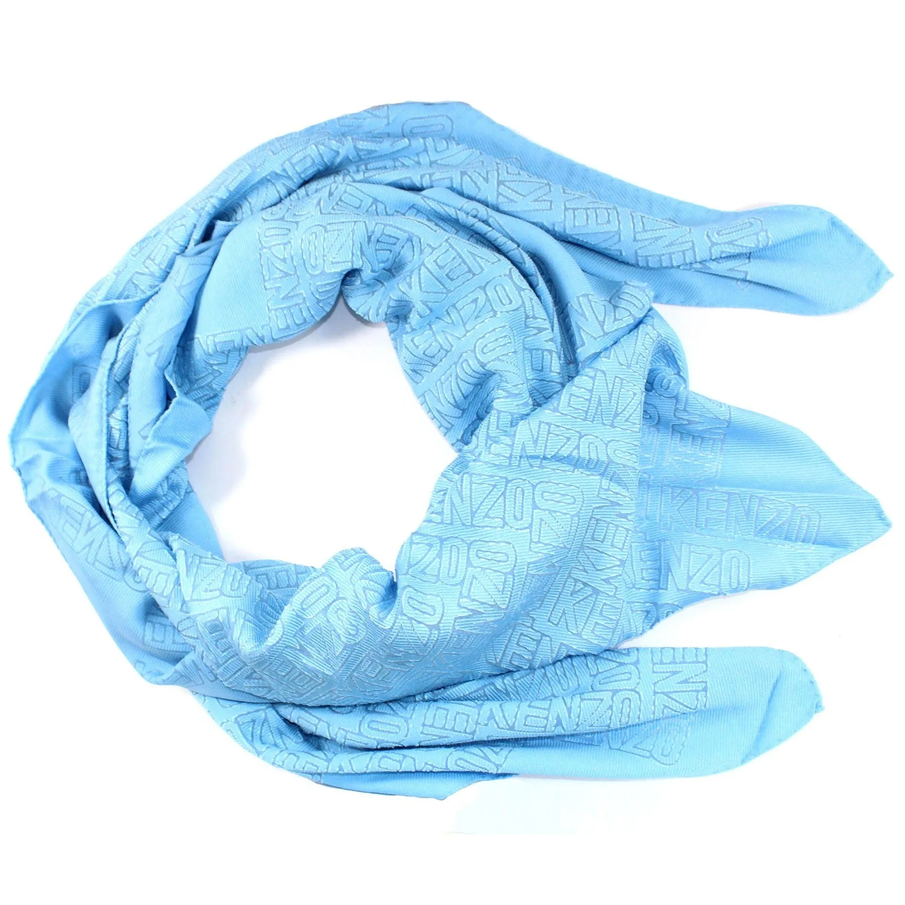 Kenzo Scarf Sky Blue Logo Allover - Extra Large Modal Silk Wrap SALE