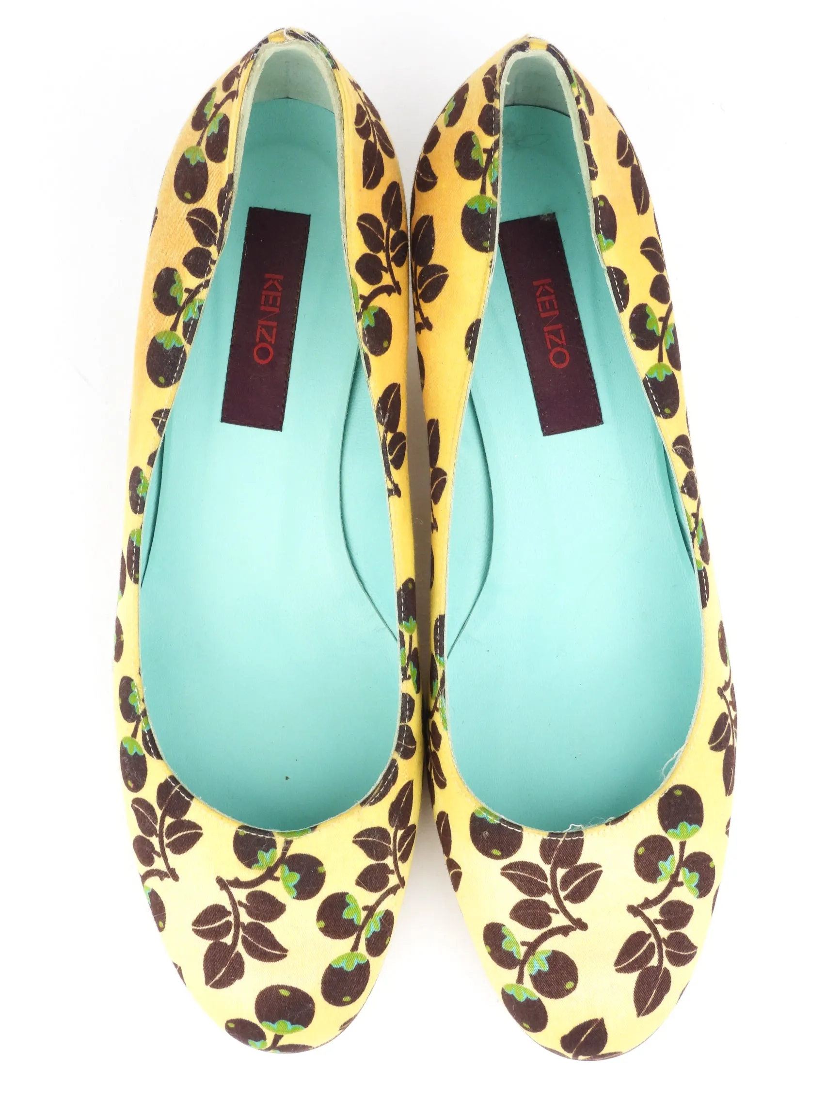 Kenzo Yellow and Brown Grapevine Print Kitten Heels - 40