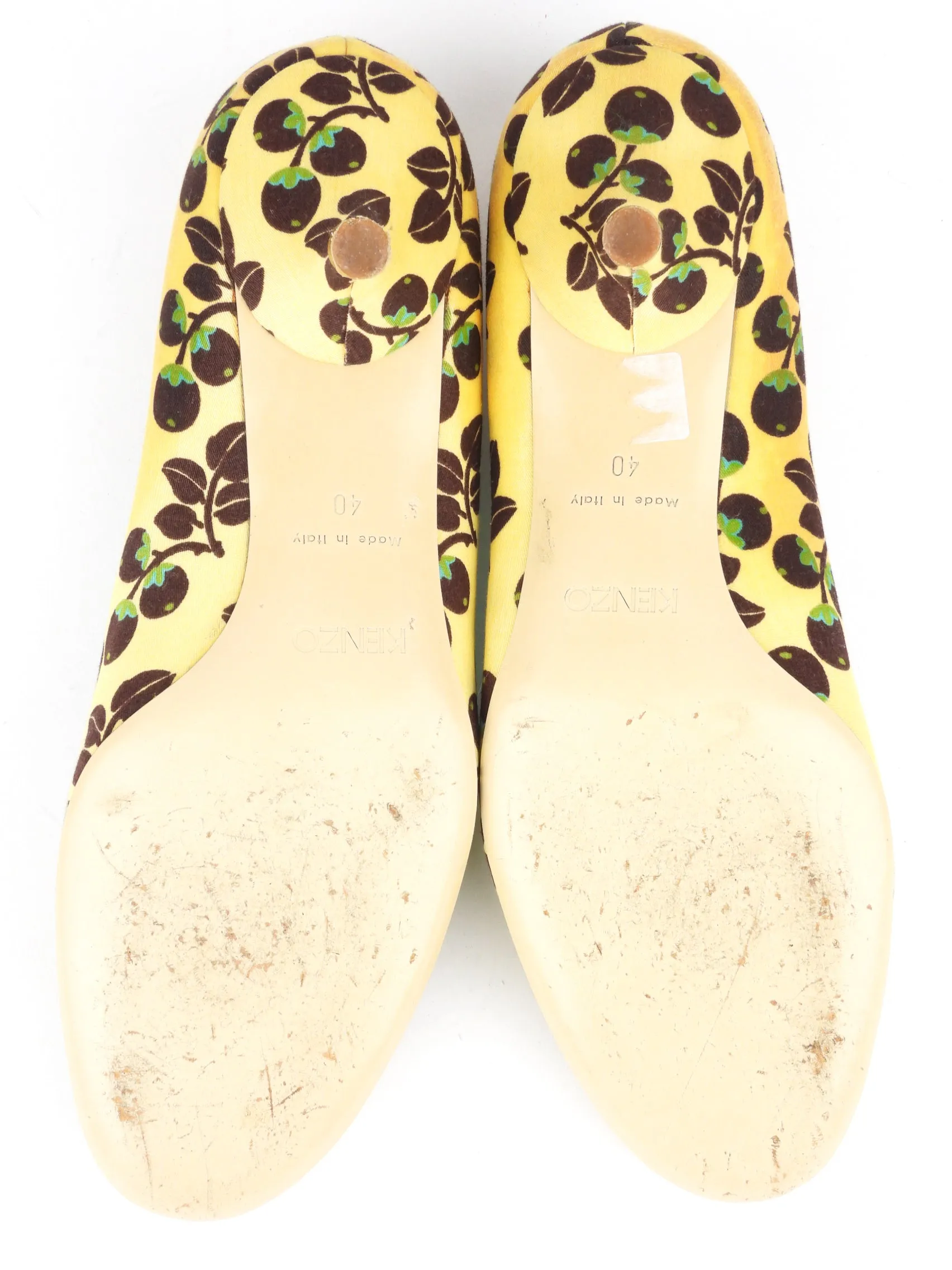 Kenzo Yellow and Brown Grapevine Print Kitten Heels - 40