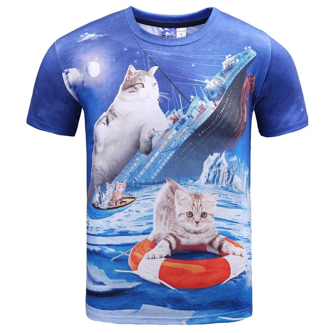 Kitty Cat Chilling on the Titanic Photoshopped Graphic Print T-Shirt