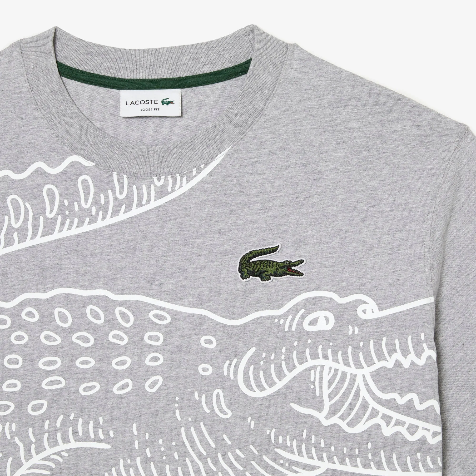 LACOSTE Men’s Crew Neck Loose Fit Crocodile Print T-Shirt